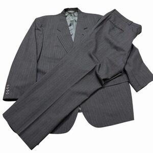 John Alexander Gray Pinstripe Suit Mens 2Pc Wool Blend Classic *Defects*